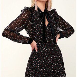 Lush Neilsa Black Floral Print Long Sleeve Skater Dress